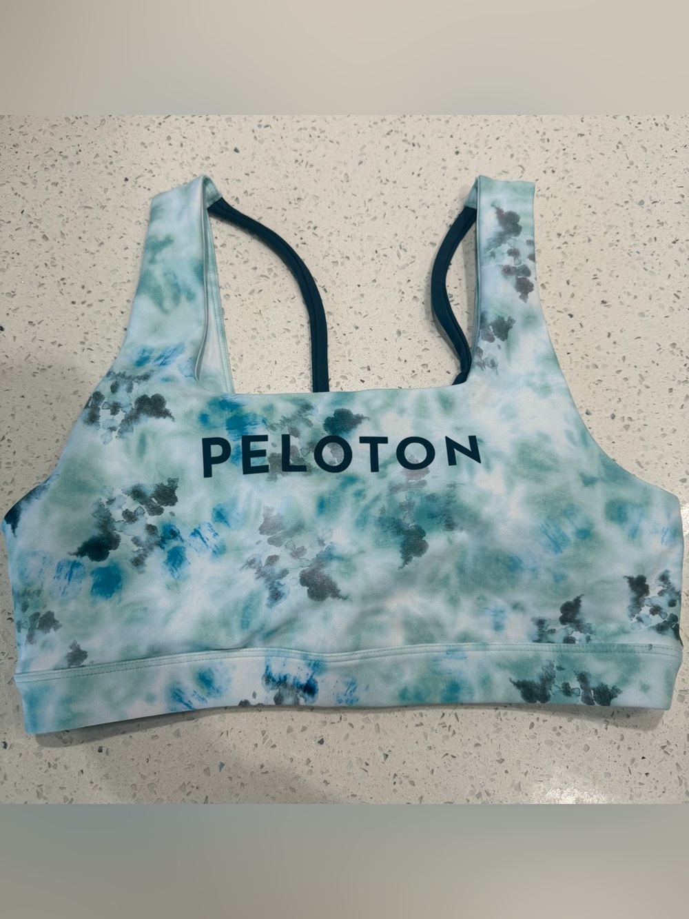 Peloton Tie-Dye Light Blue and Green Swim Sports Bra